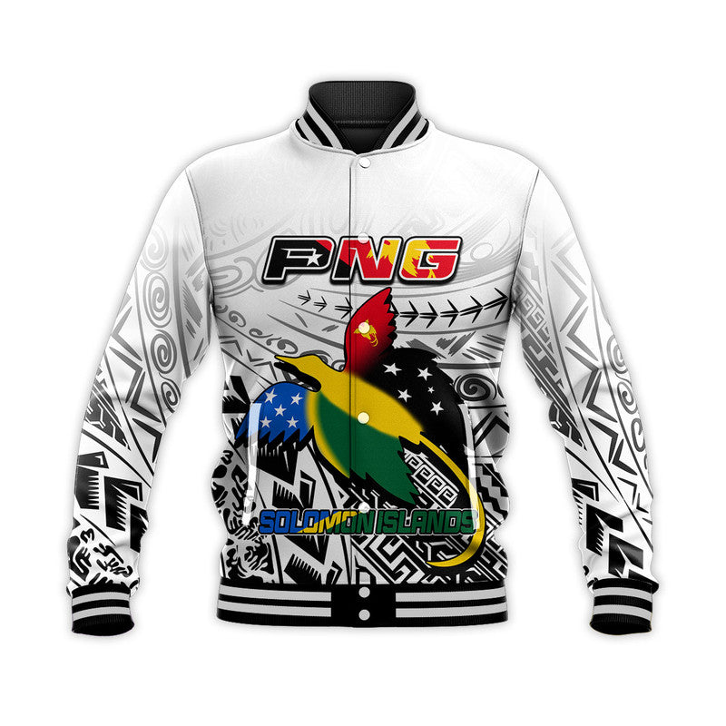 (Custom Personalised) Papua New Guinea And Solomon Islands Baseball Jacket LT6 Unisex white - Polynesian Pride