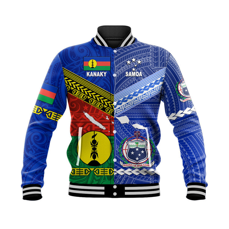 (Custom Personalised) Samoa And Kanaky New Caledonia Baseball Jacket Together LT8 Unisex Blue - Polynesian Pride