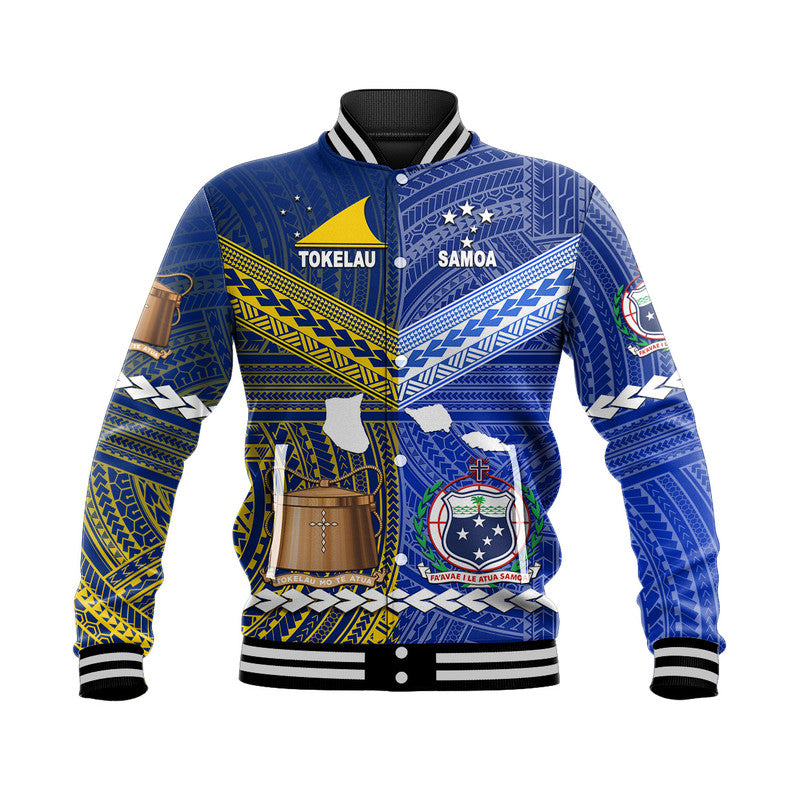 (Custom Personalised) Samoa And Tokelau Baseball Jacket Together LT8 Unisex Blue - Polynesian Pride