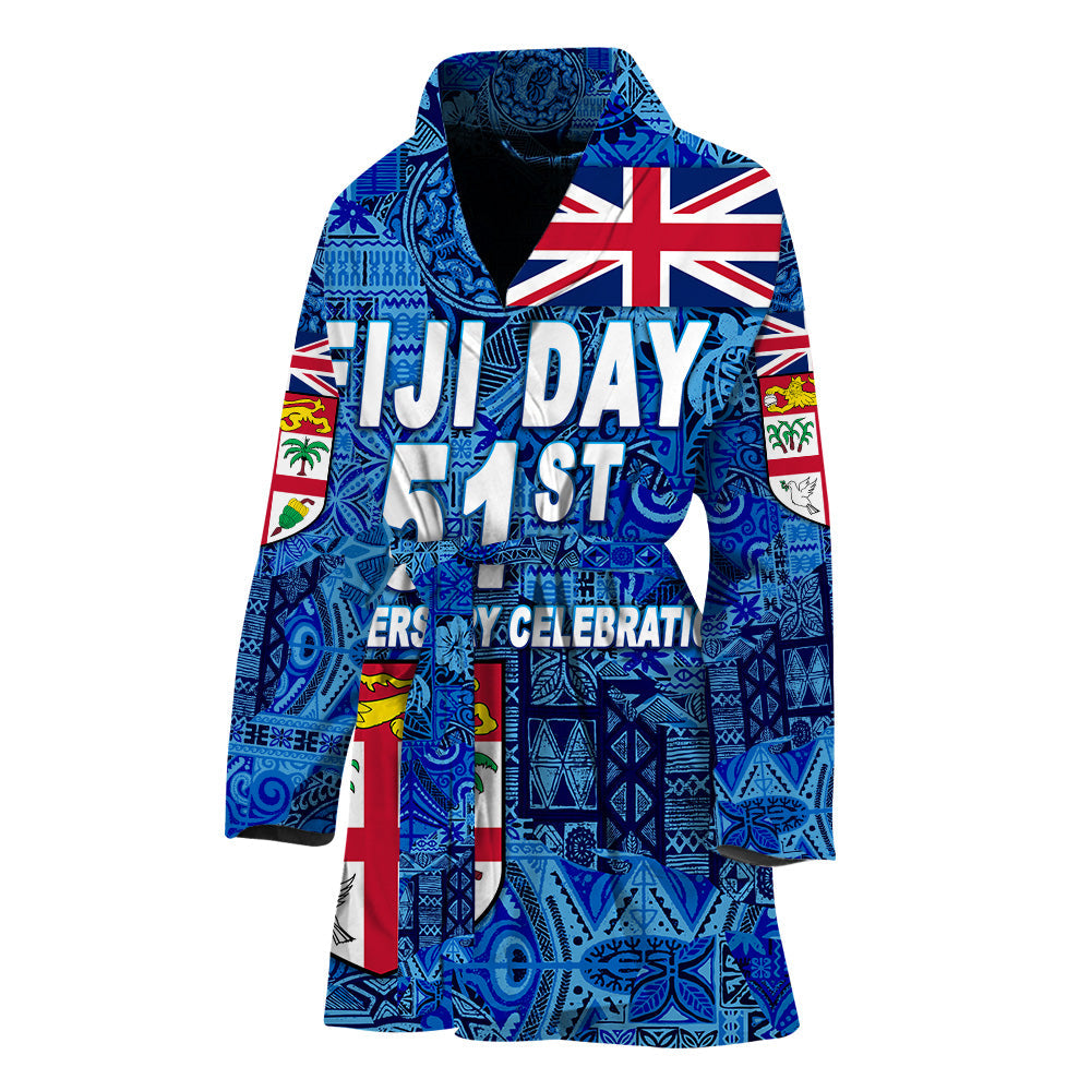 Fiji Day Bathrobe Independence Anniversary Original Style LT8 One Size Blue - Polynesian Pride