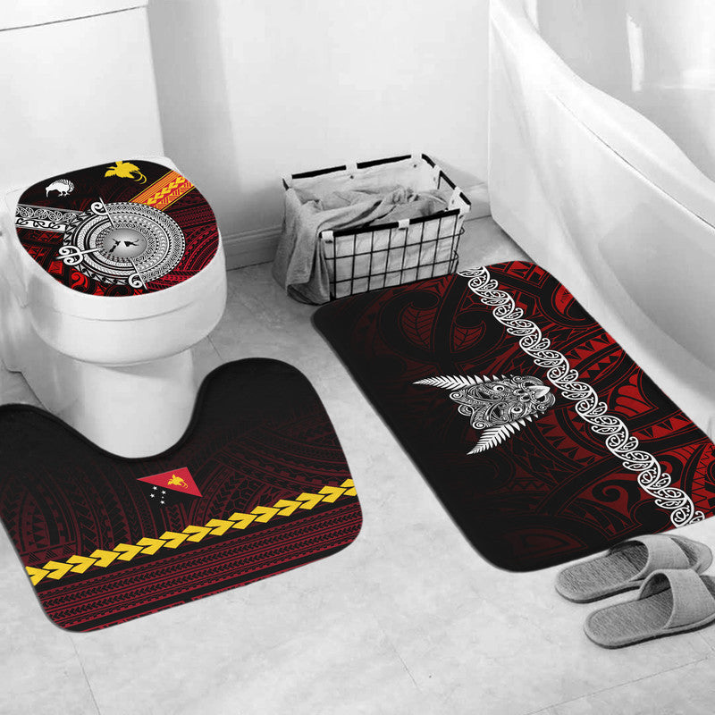 New Zealand And Papua New Guinea Bathroom Set Together - Red LT8 - Polynesian Pride