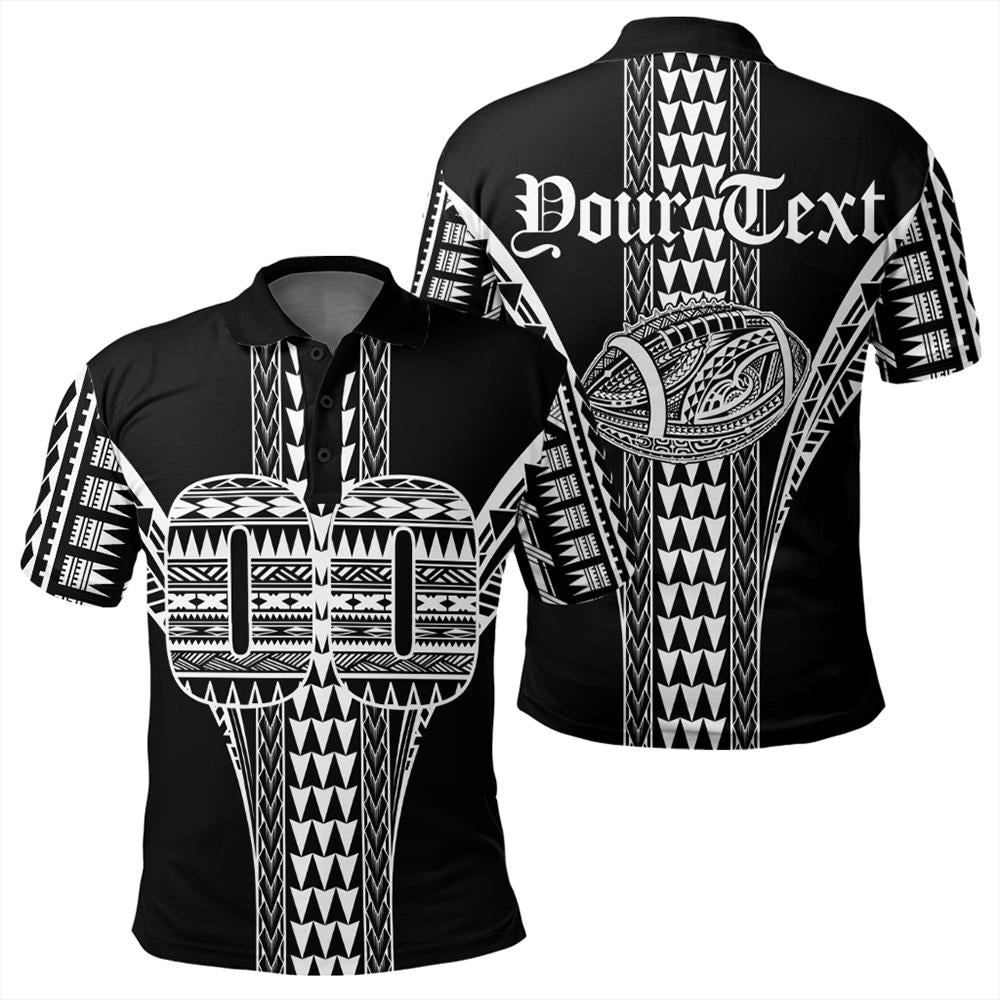 Custom Hawaii Polo Shirt Black White Football Polo Shirt Unisex Black - Polynesian Pride