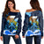 Kanaka Hammerhead Sharks Polynesian Hibiscus Women Off Shoulder Sweater - Bloom - AH Blue - Polynesian Pride