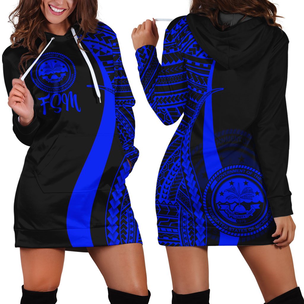 Federated States of Micronesia Women's Hoodie Dress - Blue Polynesian Tentacle Tribal Pattern Blue - Polynesian Pride