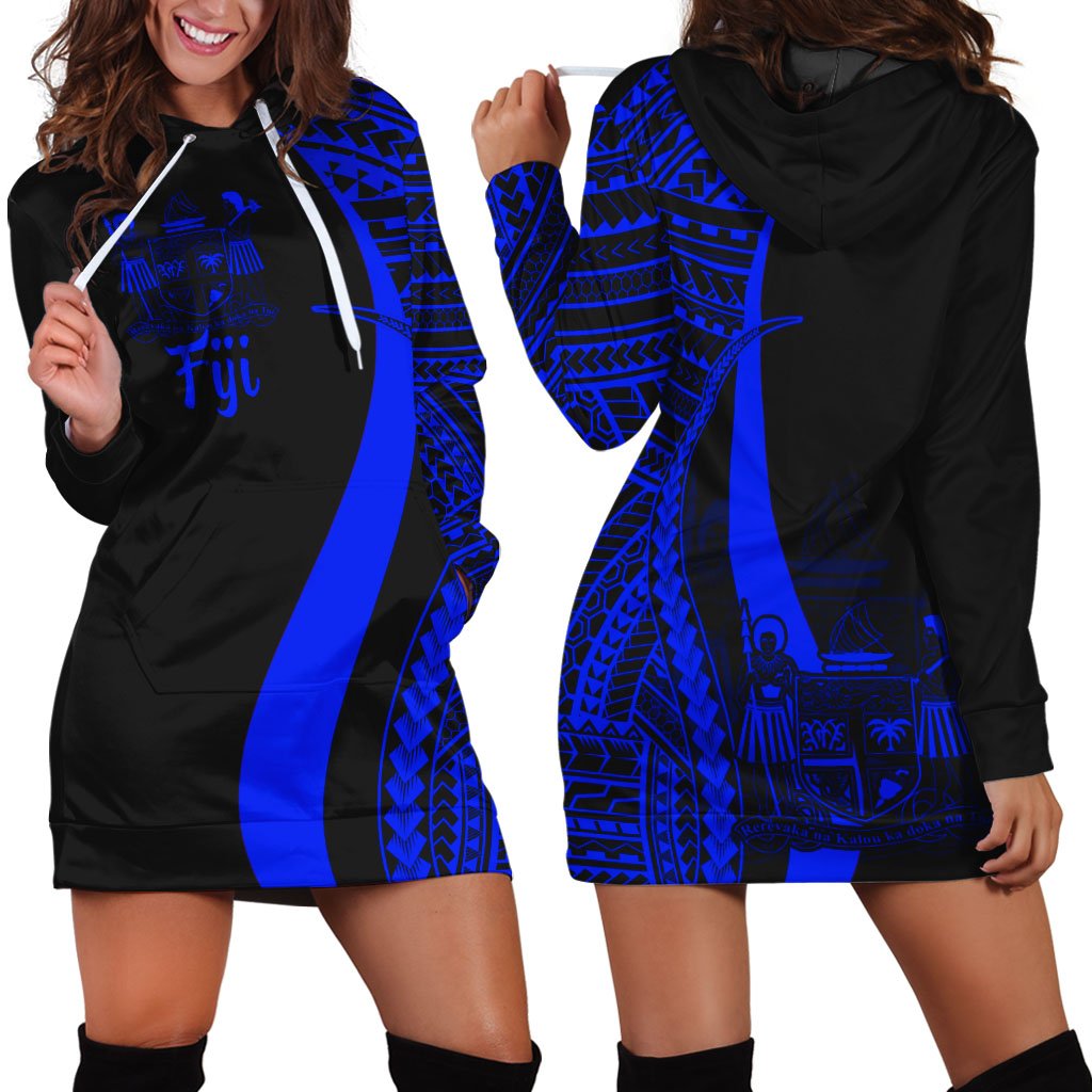 Fiji Women's Hoodie Dress - Blue Polynesian Tentacle Tribal Pattern Crest Blue - Polynesian Pride