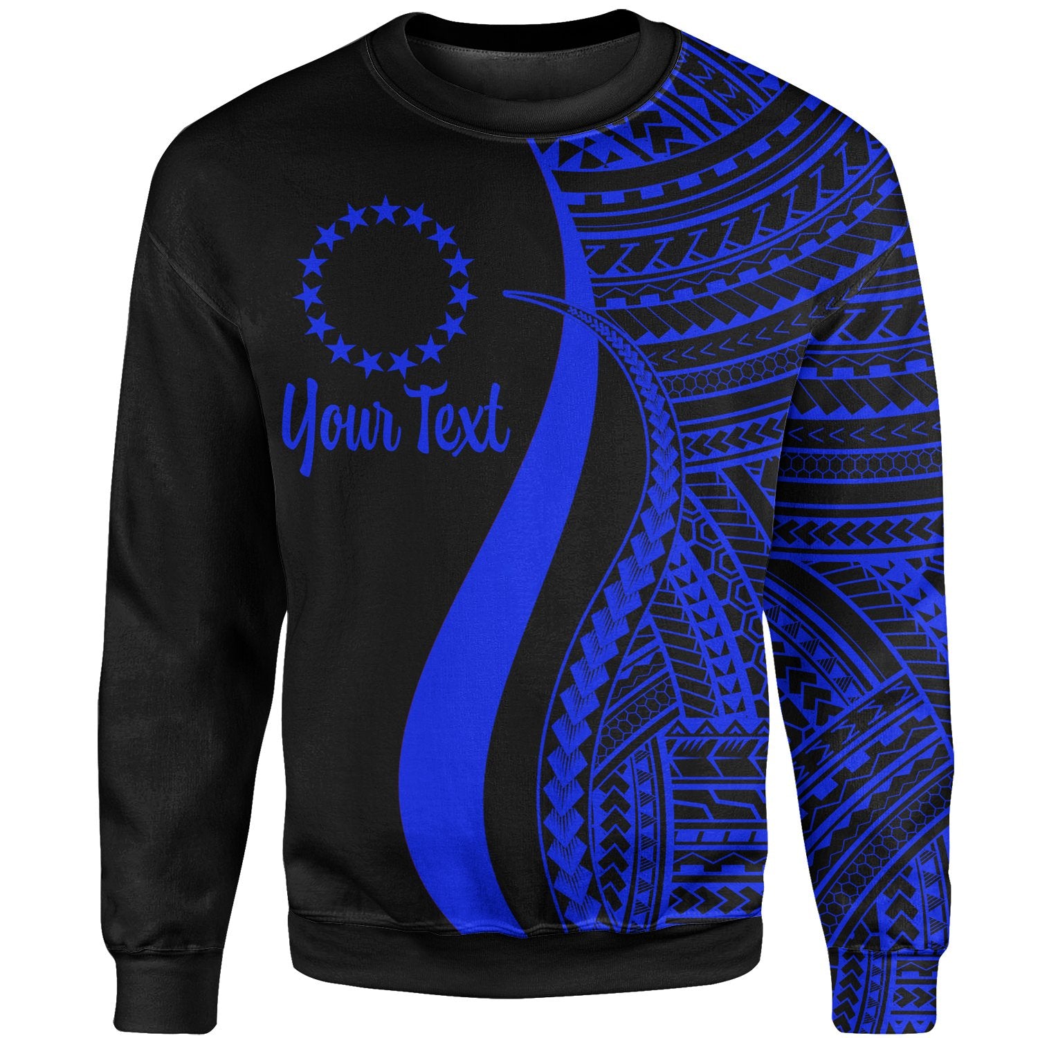 Cook Islands Custom Personalised Sweatshirt - Blue Polynesian Tentacle Tribal Pattern Unisex Blue - Polynesian Pride