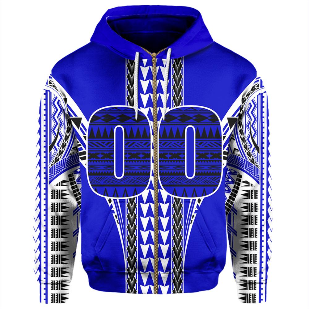 Custom Hawaii Hoodie Blue Football Zip Hoodie Unisex Blue - Polynesian Pride