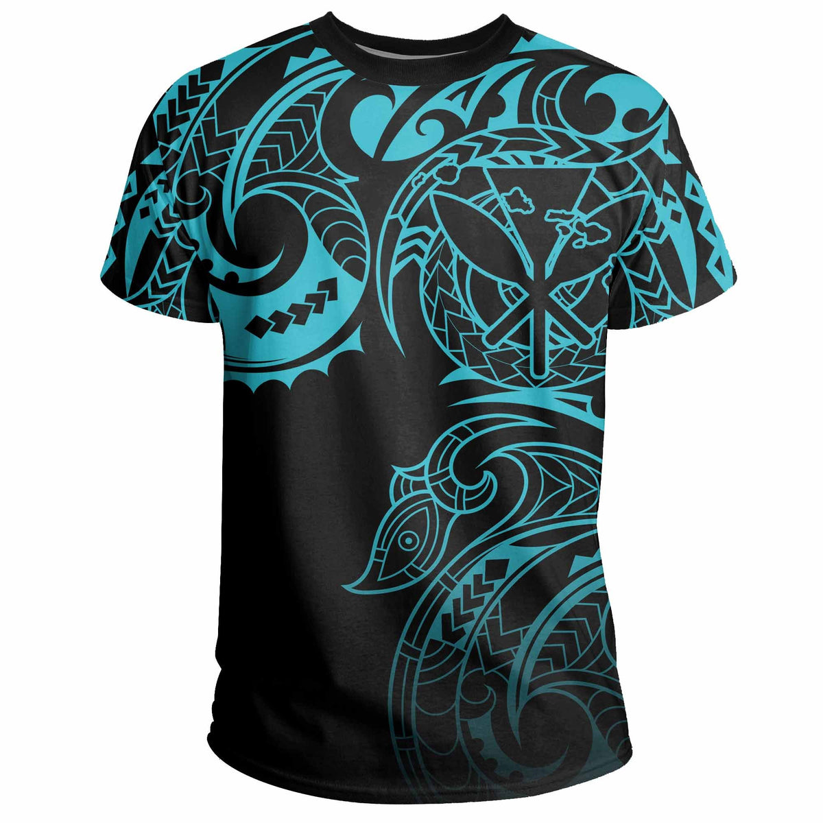 Hawaii Kanaka Polynesian Tribal T Shirt Gradiant Style Blue - Polynesian Pride