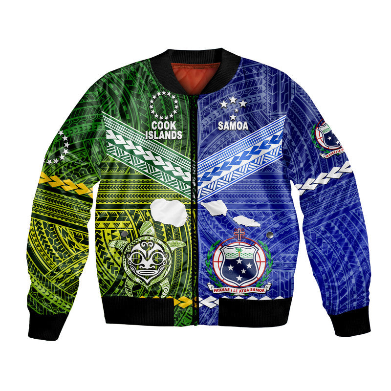 Samoa And Cook Islands Bomber Jacket Together LT8 Unisex Blue - Polynesian Pride