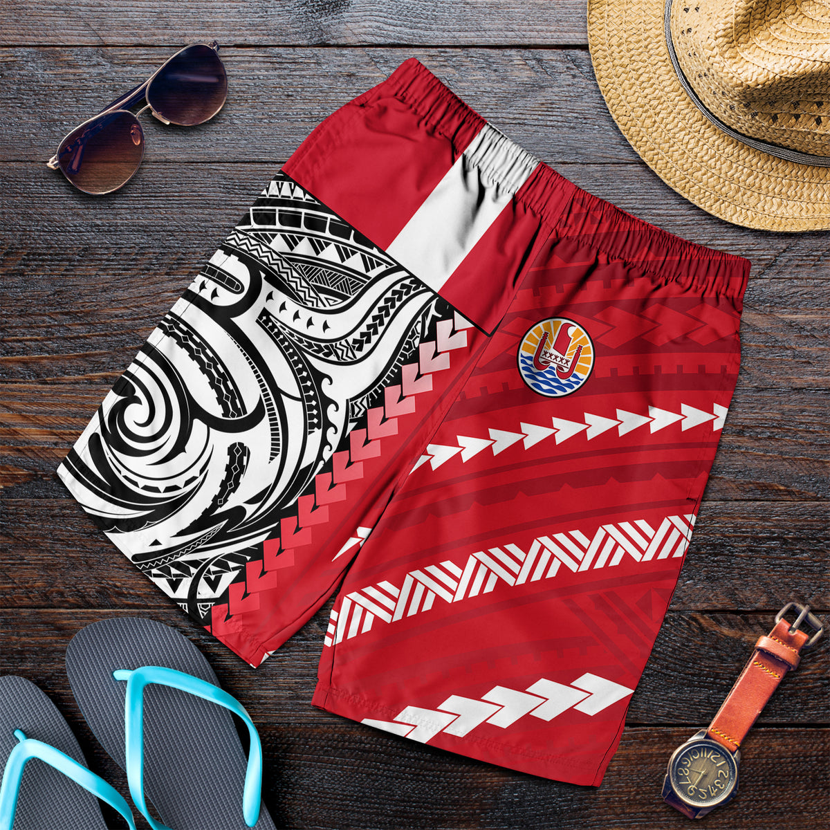 Tahiti Unique Men Short Polynesia Pattern LT13 Men's Shorts Red - Polynesian Pride