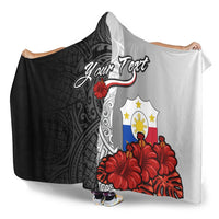 Philippines Polynesian Custom Personalised Hooded Blanket - Coat Of Arm With Hibiscus White - Polynesian Pride