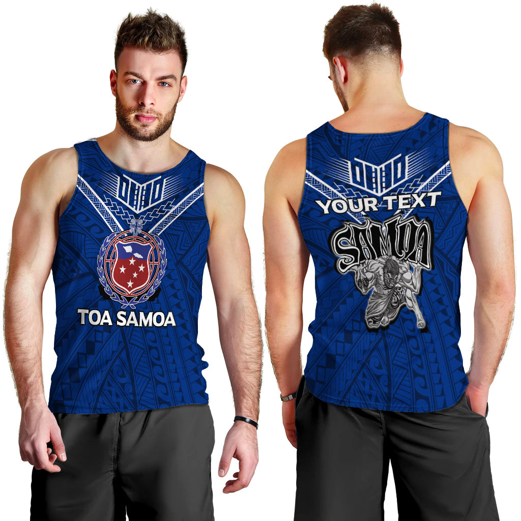 (Custom Personalised) Toa Samoa Rugby Men Tank Top - Samoan Warrior Pride - LT12 Men Tank Top Blue - Polynesian Pride