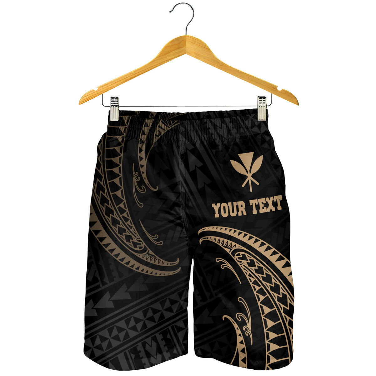 Kanaka Maoli Polynesian Custom Personalised Men's Short - Gold Tribal Wave - Polynesian Pride