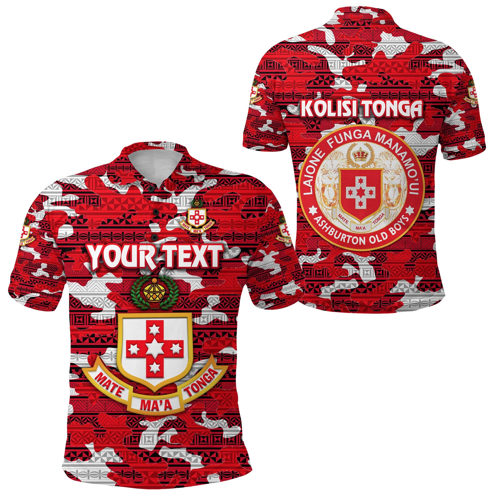 Custom Kolisi Tonga Polo Shirt Mate Maa Tonga Camouflage Vibes Ashburton Old Boys Unisex Red - Polynesian Pride