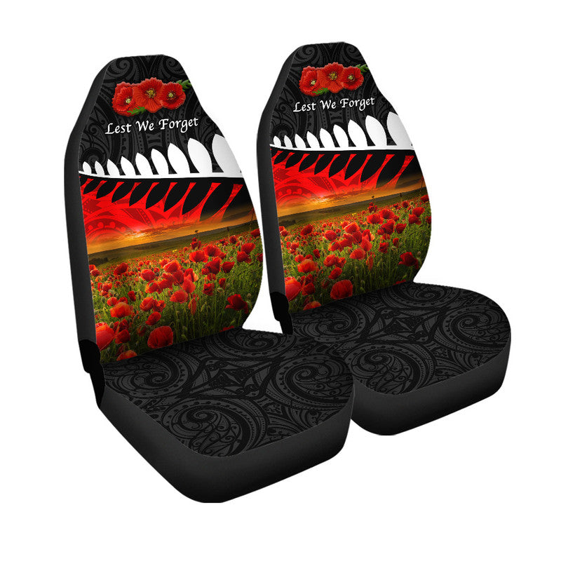 New Zealand Maori ANZAC Car Seat Cover Poppy Vibes - Black LT8 One Size Black - Polynesian Pride