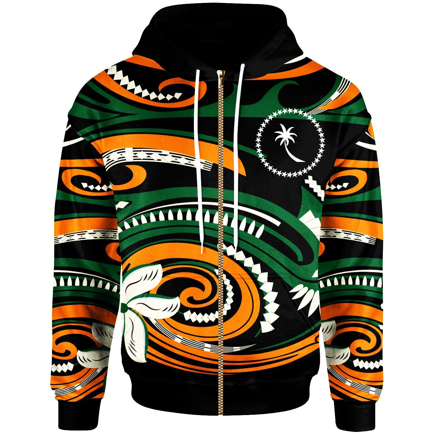 Chuuk Zip Hoodie Vortex Style Unisex Green Orange - Polynesian Pride