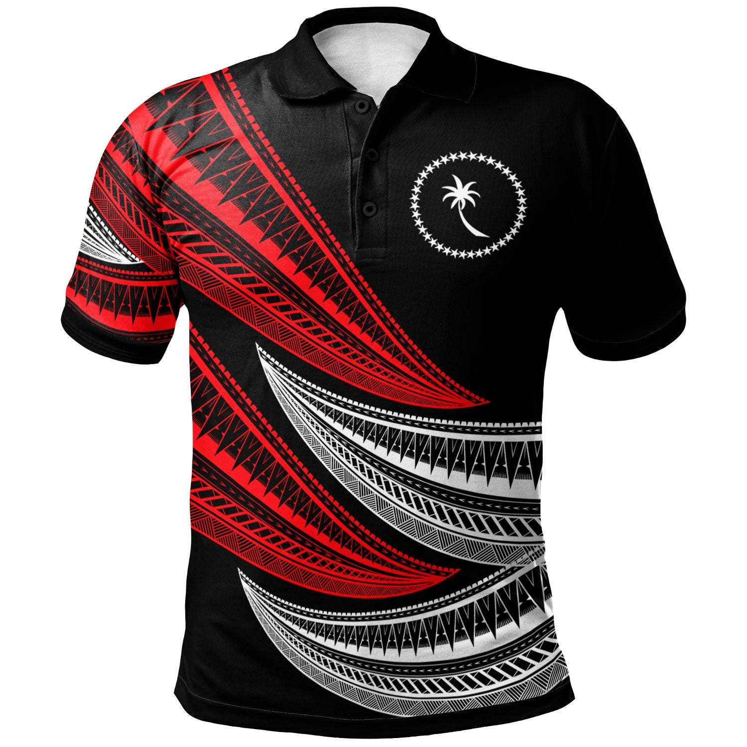 Chuuk Custom Polo Shirt Wave Pattern Alternating Red Color Unisex Red - Polynesian Pride