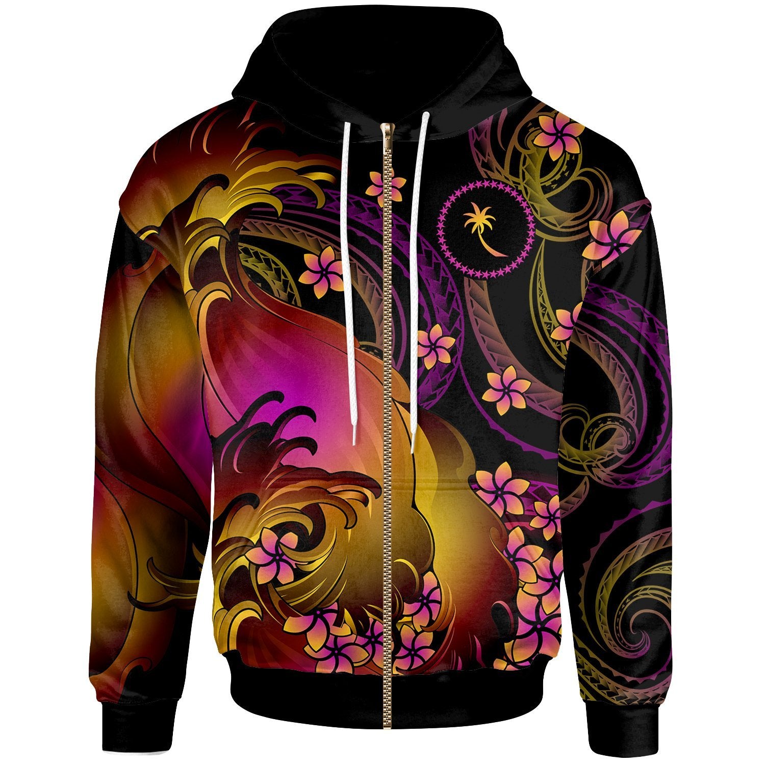 Chuuk Zip up Hoodie Chuuk in wave Unisex Black - Polynesian Pride