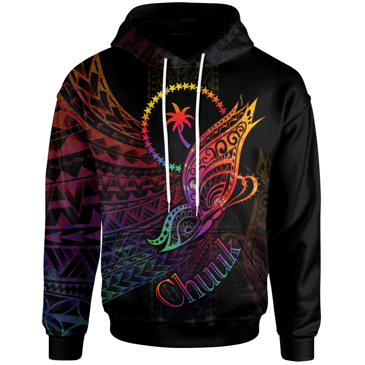 Chuuk State Hoodie Butterfly Polynesian Style Unisex Black - Polynesian Pride