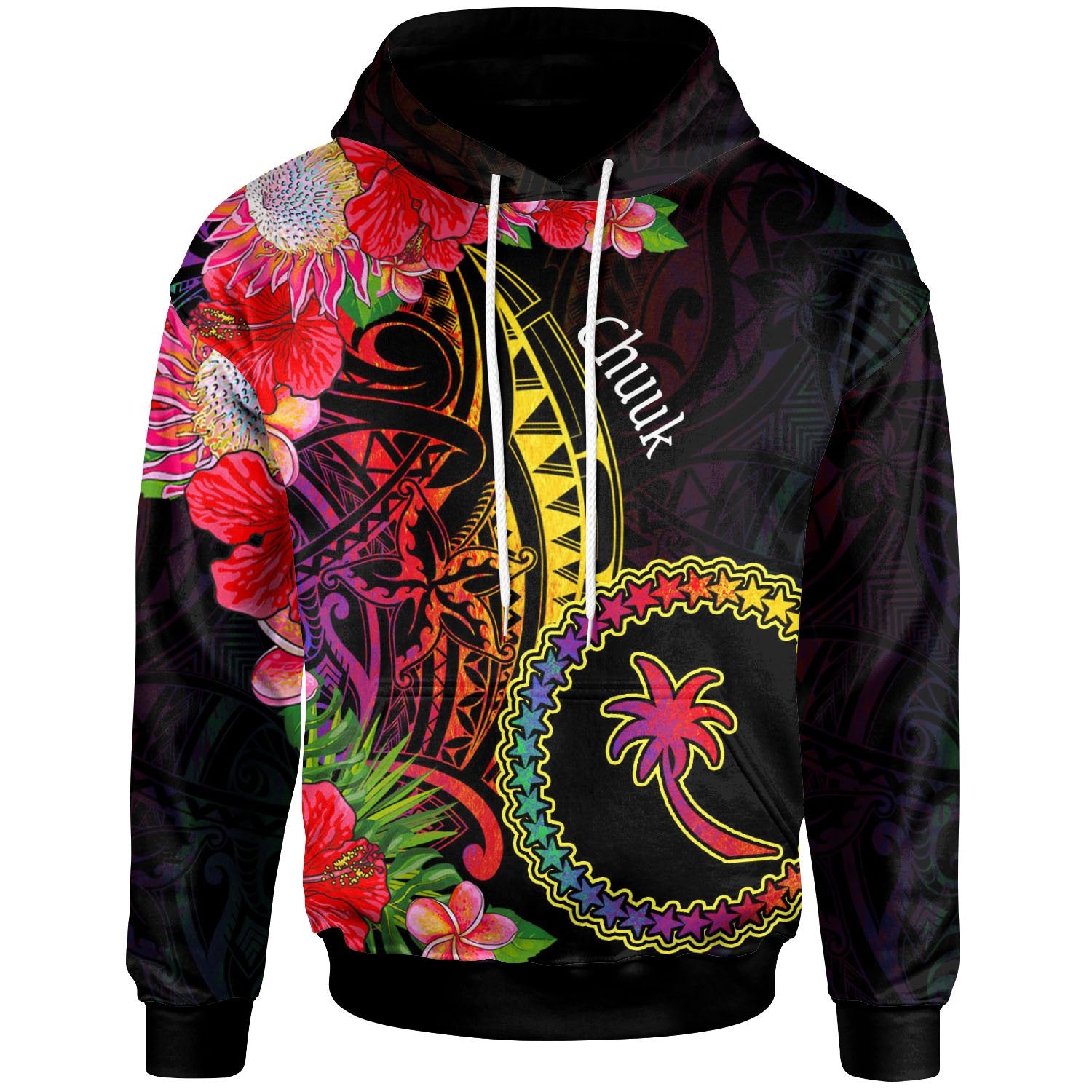 Chuuk State Hoodie Tropical Hippie Style Unisex Black - Polynesian Pride