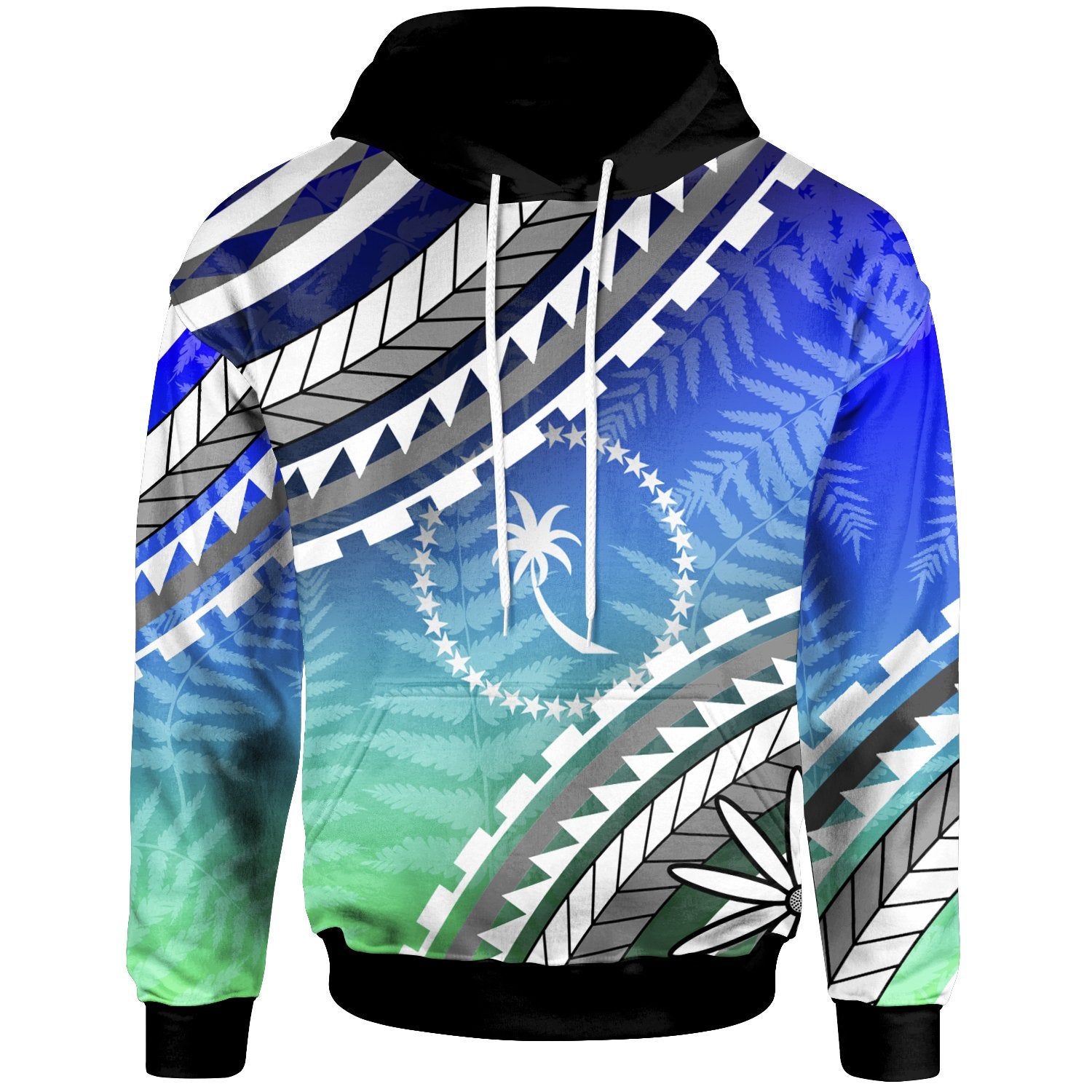 Chuuk Hoodie Palm Leaf Texture Blue Gradient Unisex Blue - Polynesian Pride