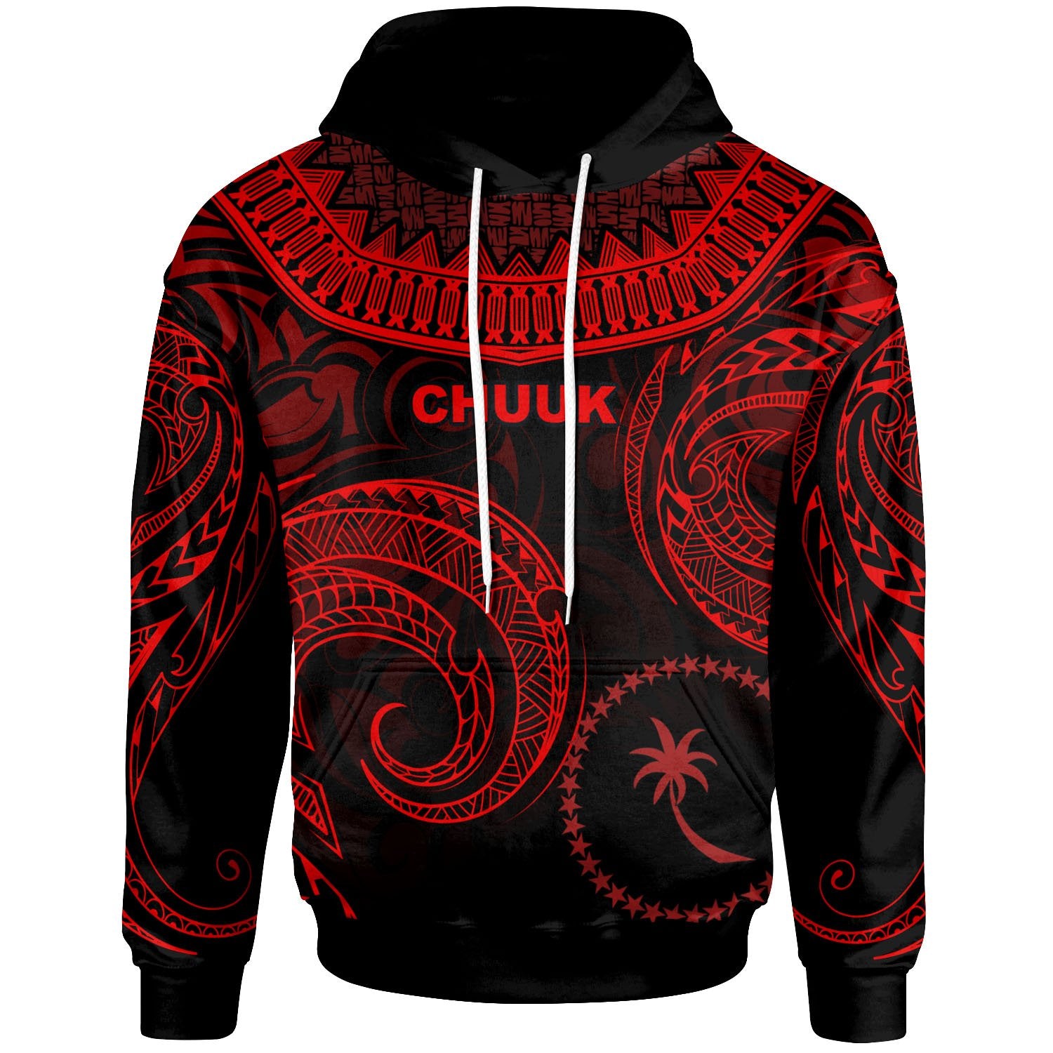 Chuuk Hoodie Unique Serrated Texture Red Unisex Red - Polynesian Pride