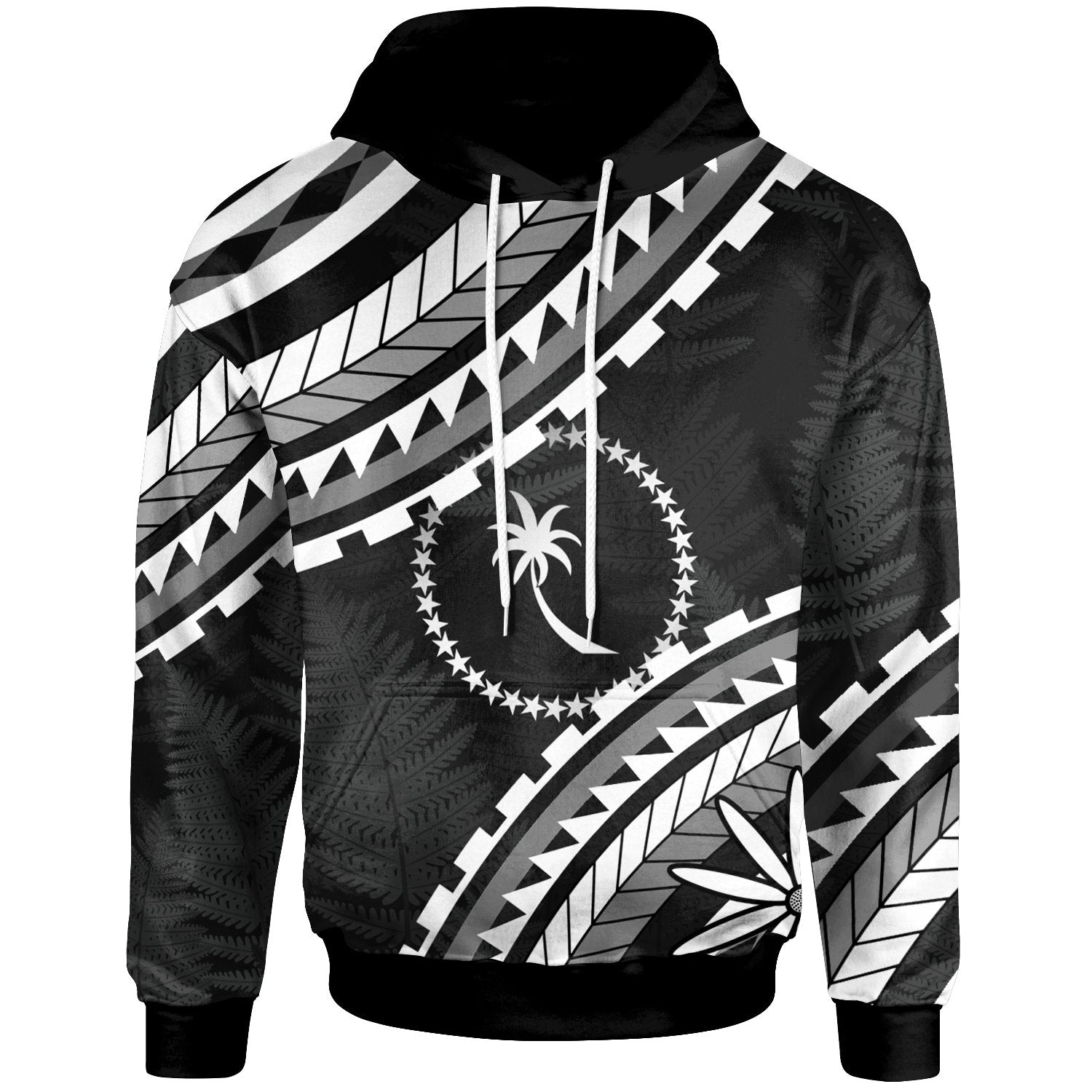 Chuuk Hoodie Palm Leaf Texture White Unisex Black - Polynesian Pride