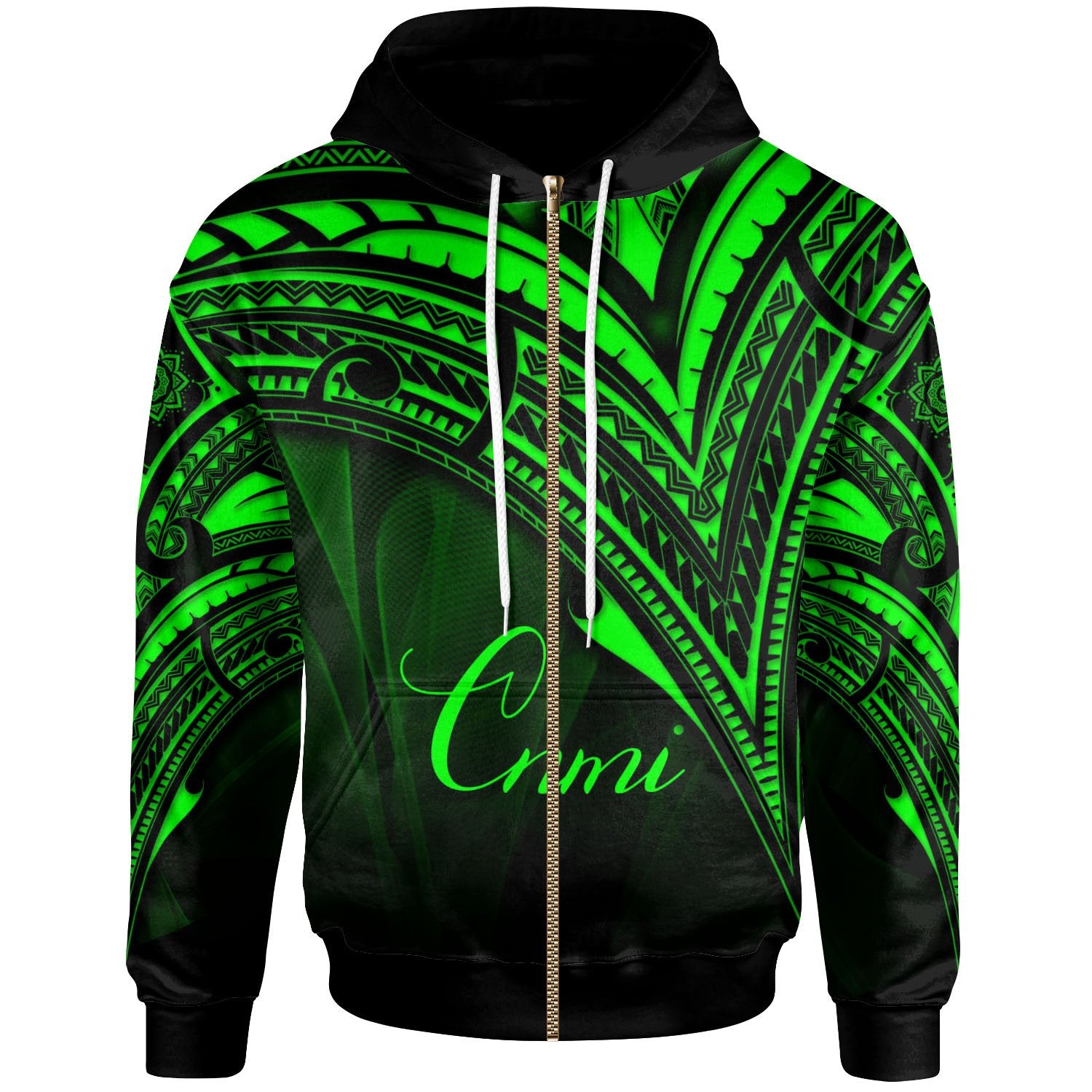 Northern Mariana Islands Zip Hoodie Green Color Cross Style Unisex Black - Polynesian Pride