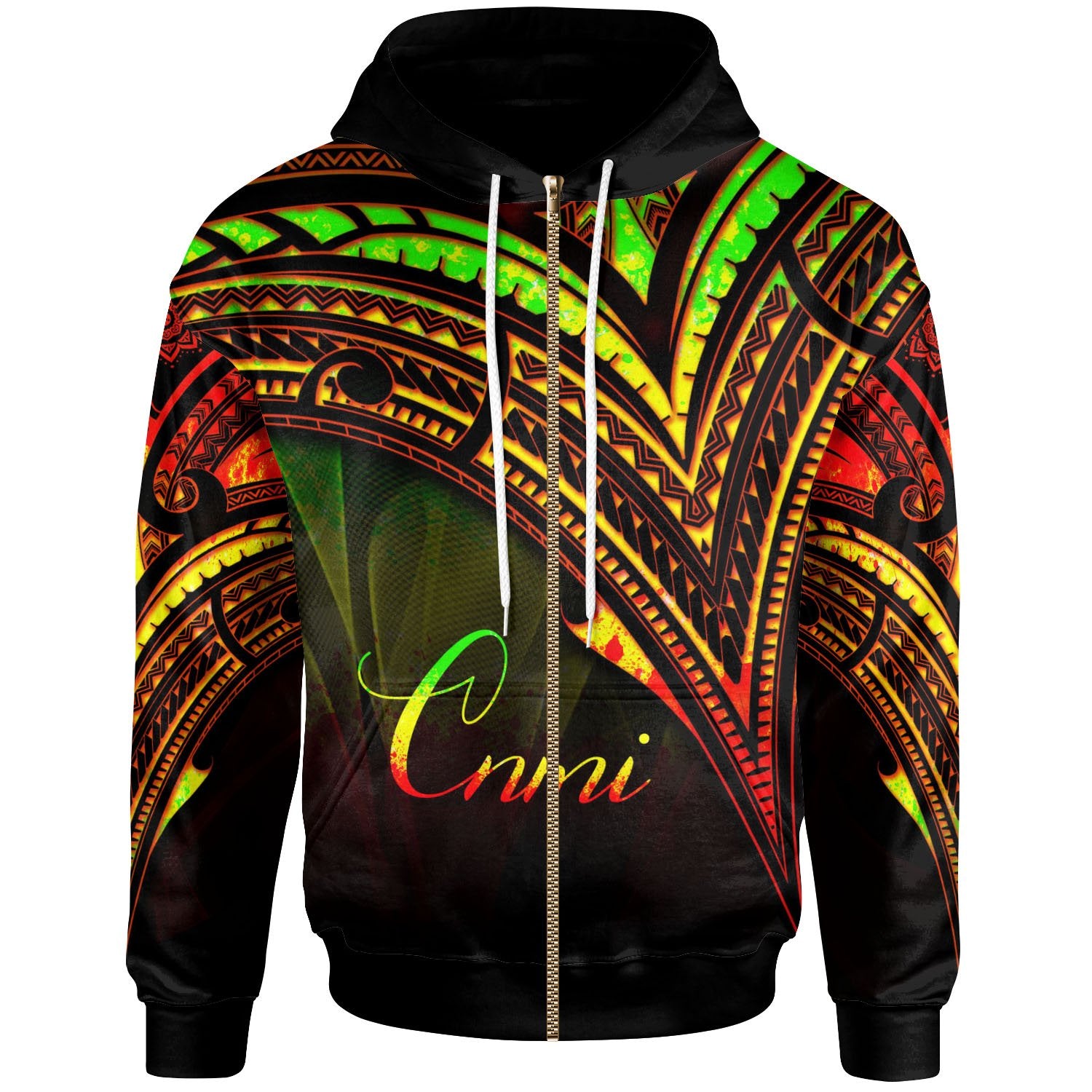 Northern Mariana Islands Zip Hoodie Reggae Color Cross Style Unisex Black - Polynesian Pride