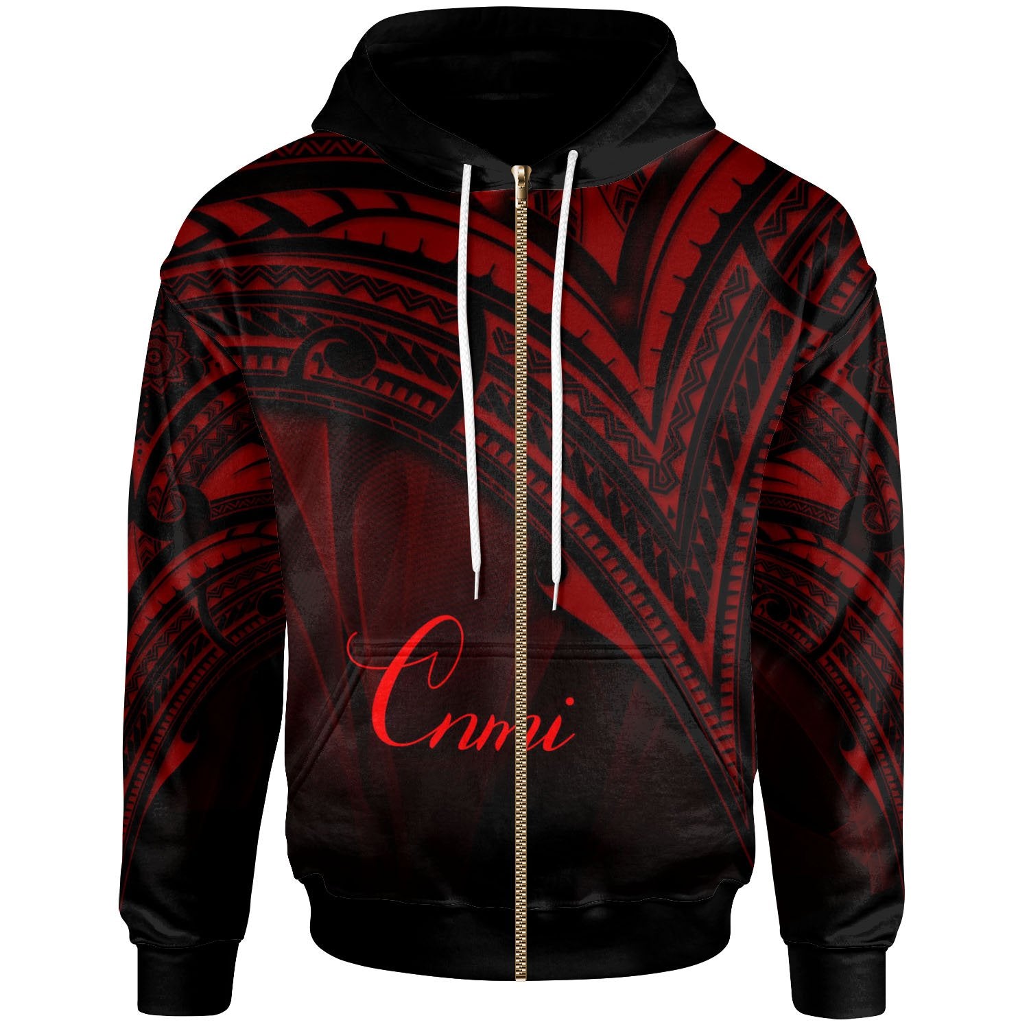 Northern Mariana Islands Zip Hoodie Red Color Cross Style Unisex Black - Polynesian Pride