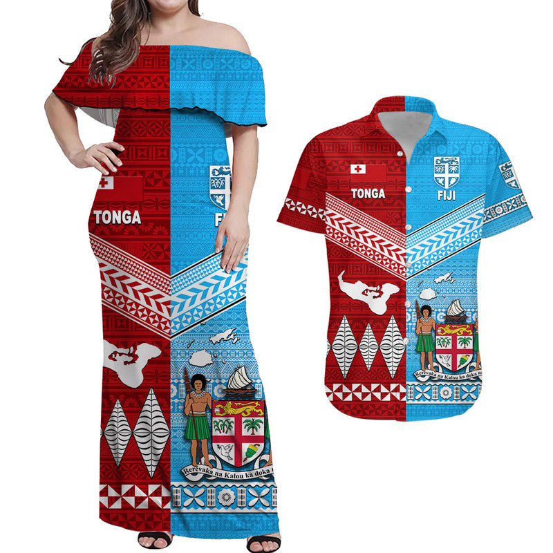 Tonga Ngatu Fiji Tapa Matching Hawaiian Shirt and Dress Together LT8 Blue - Polynesian Pride