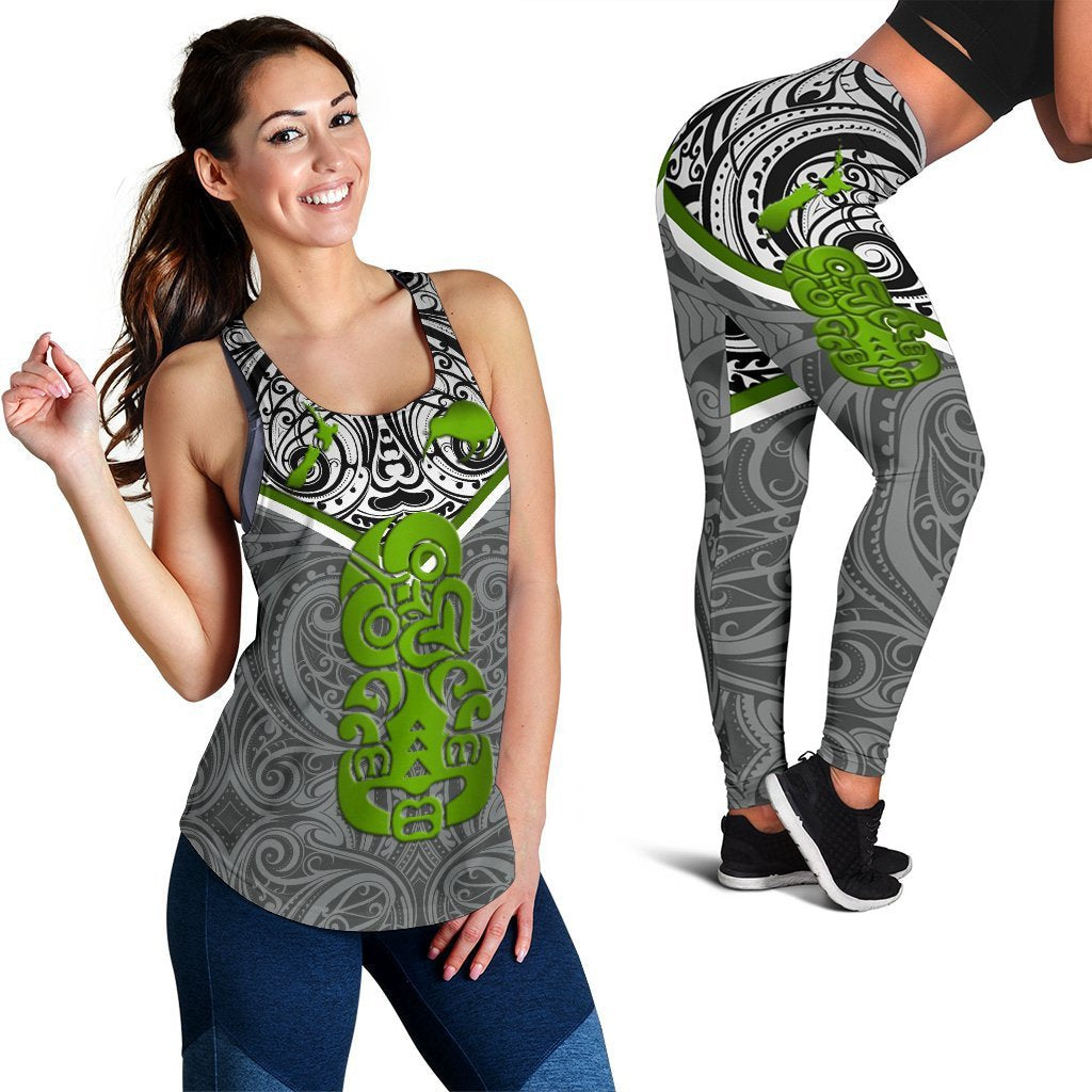 Combo Racerback Tank and Legging New Zealand Maori Rugby Pride Version - Gray 2XL - Polynesian Pride