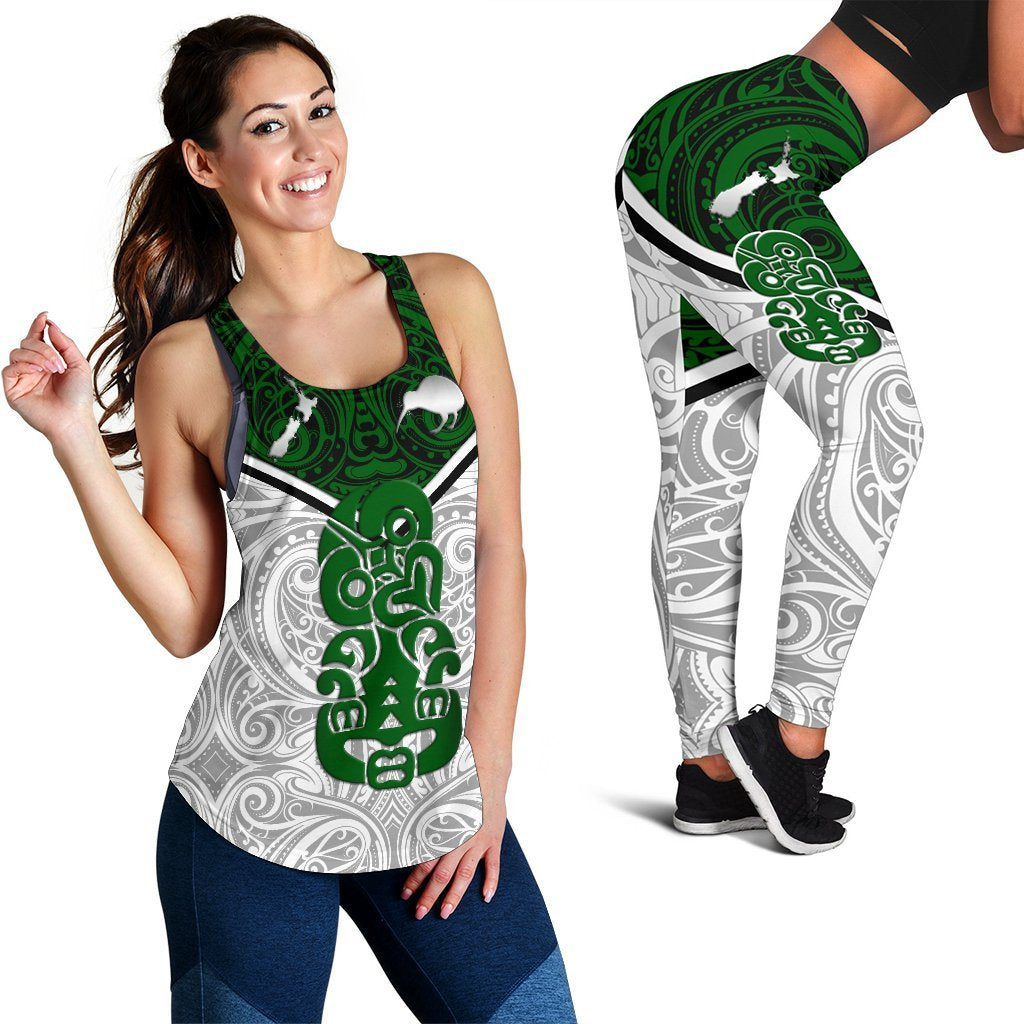 Combo Racerback Tank and Legging New Zealand Maori Rugby Pride Version - White 2XL - Polynesian Pride