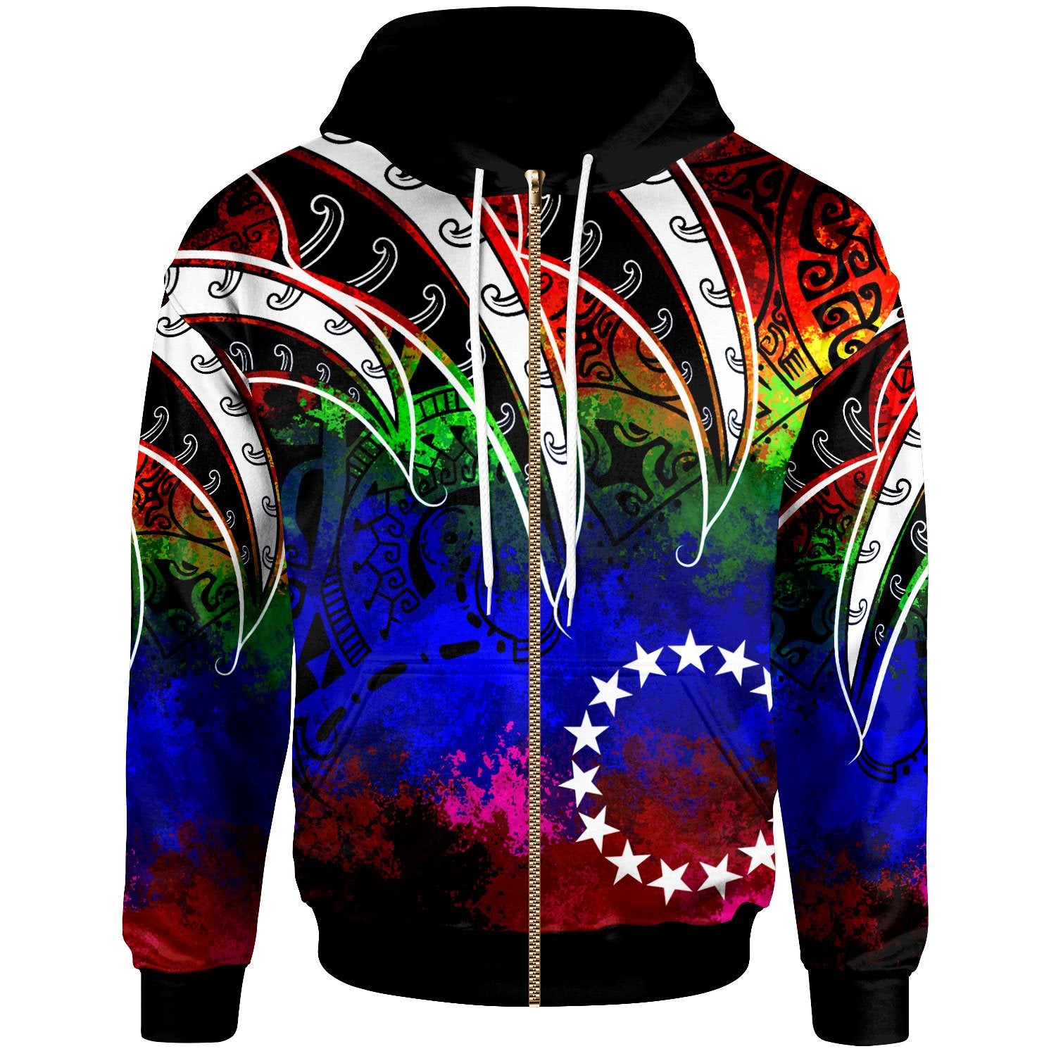 Cook Islands Zip Hoodie Tropical Leaf Rainbow Color Unisex Rainbow - Polynesian Pride