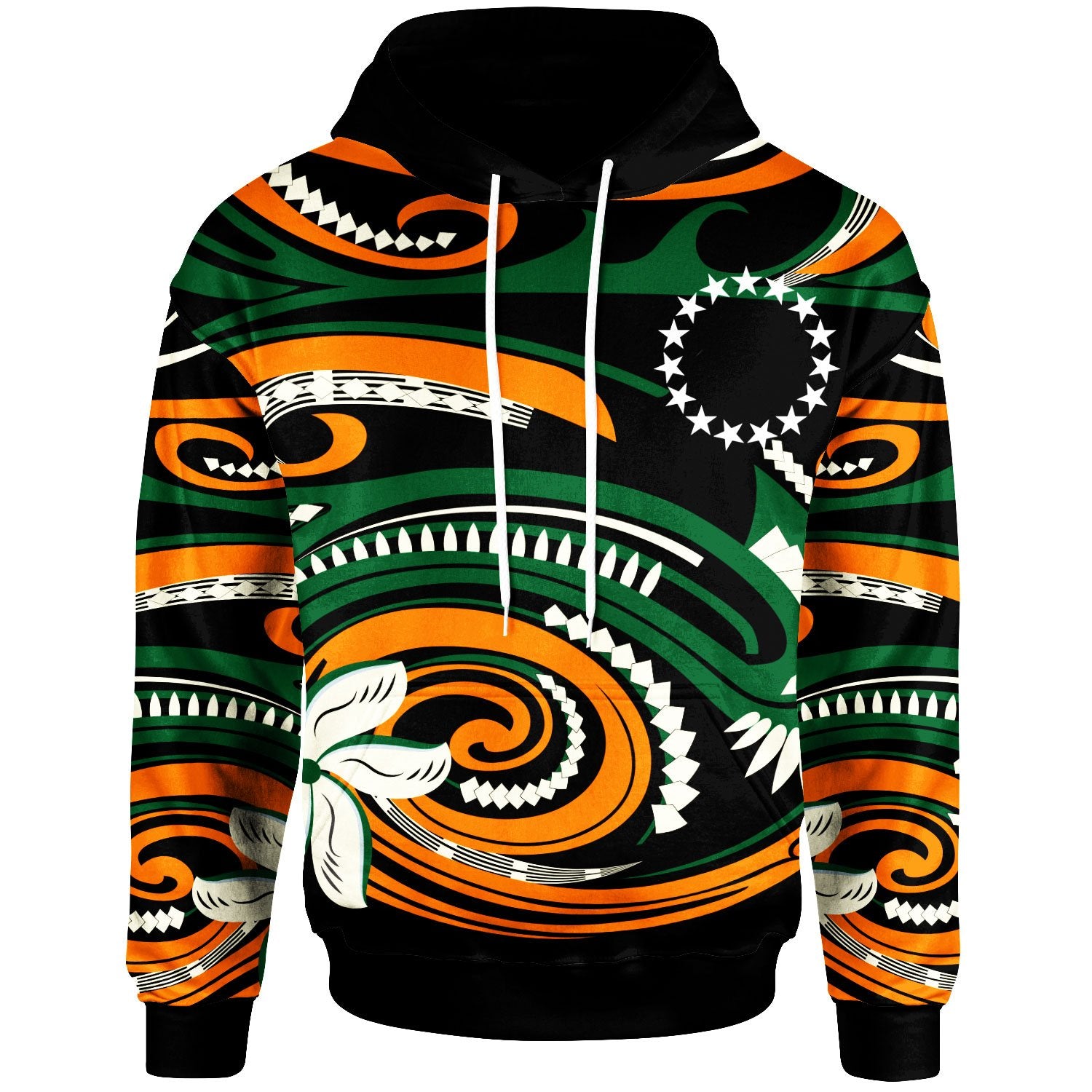 Cook Islands Hoodie Vortex Style Unisex Green Orange - Polynesian Pride