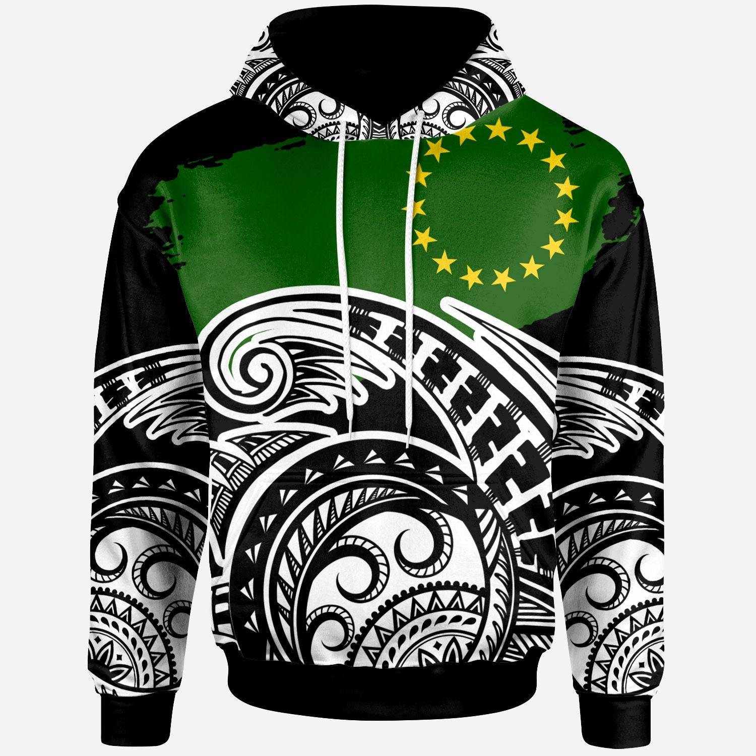 Cook Islands Custom Hoodie Ethnic Style With Round Black White Pattern Unisex Black - Polynesian Pride