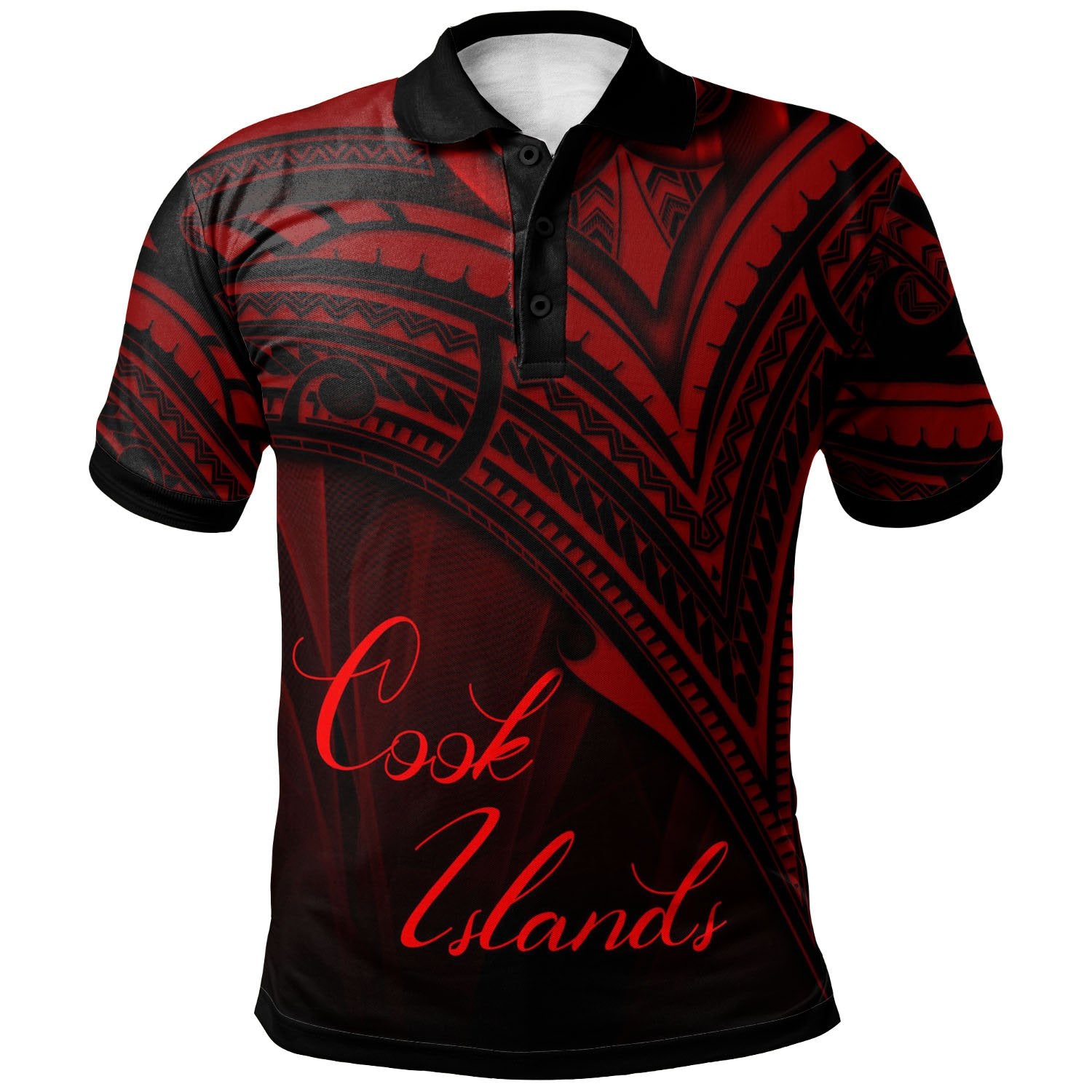 Cook Islands Polo Shirt Red Color Cross Style Unisex Black - Polynesian Pride