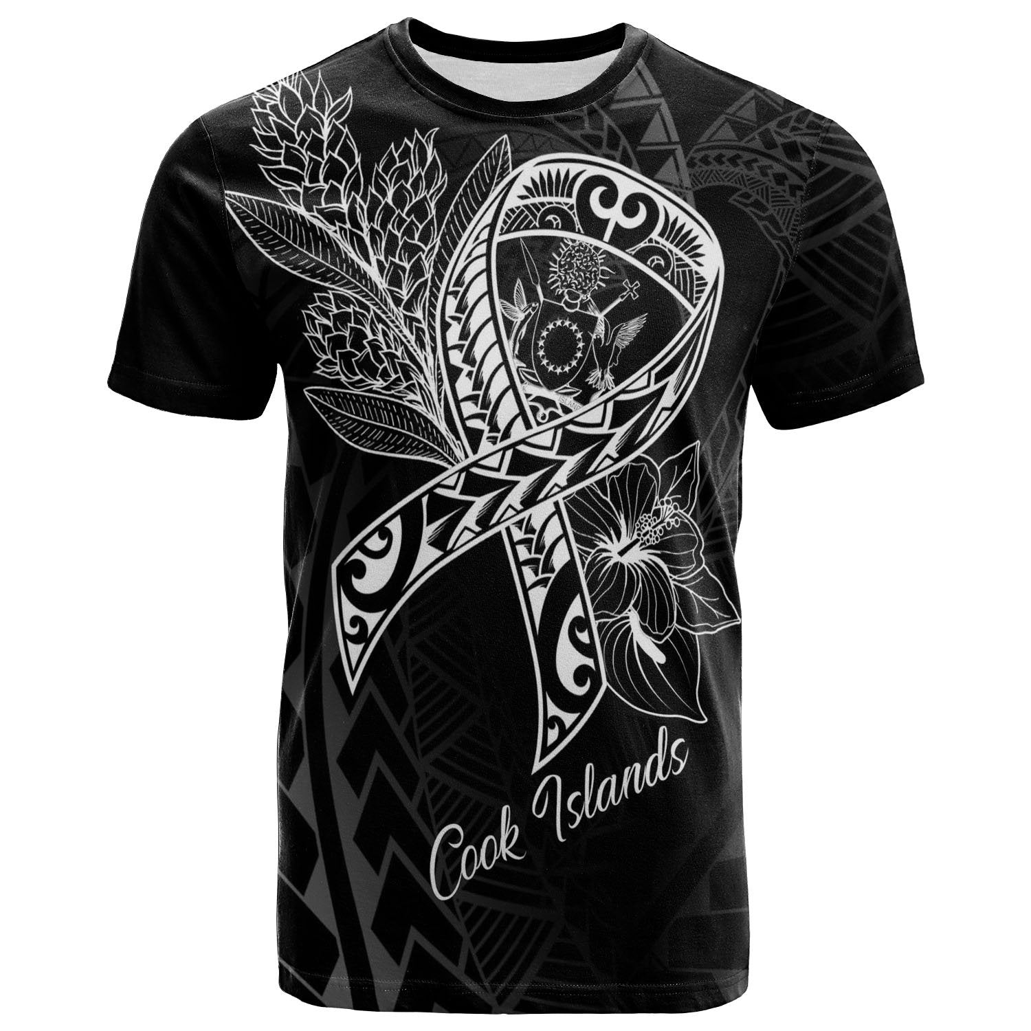 Cook Islands T Shirt Ribbon Polynesian Style Unisex Black - Polynesian Pride