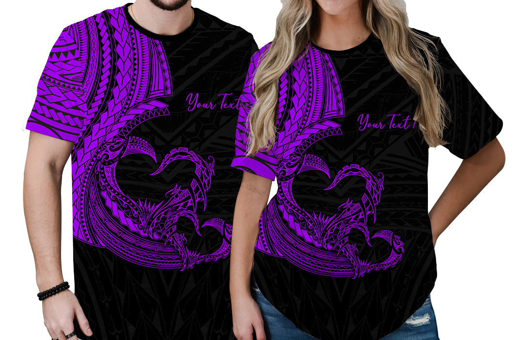 Custom Polynesian Valentine T Shirt Heart Tattoo Purple Style LT6 No Men - Polynesian Pride