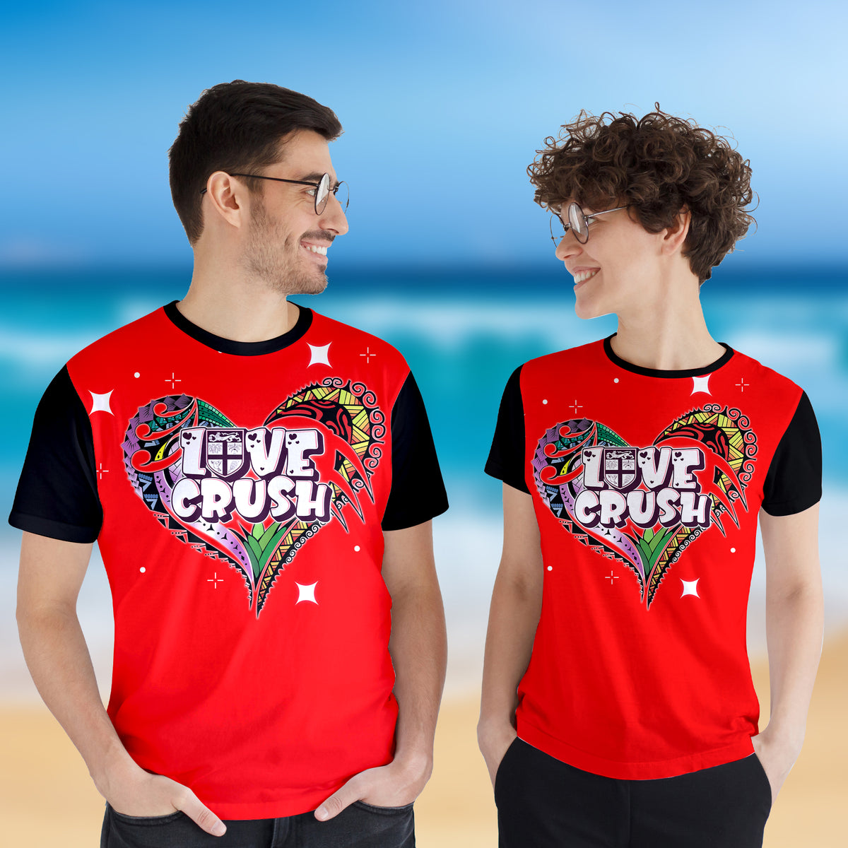 Custom Fiji Valentine Couple Heart T Shirt LT2 6XL - Polynesian Pride