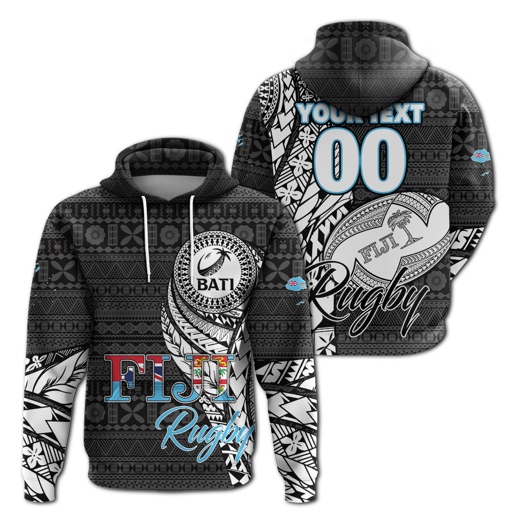 Custom Fiji Rugby Bati Tapa Pattern Hoodie LT2 Hoodie BLACK - Polynesian Pride