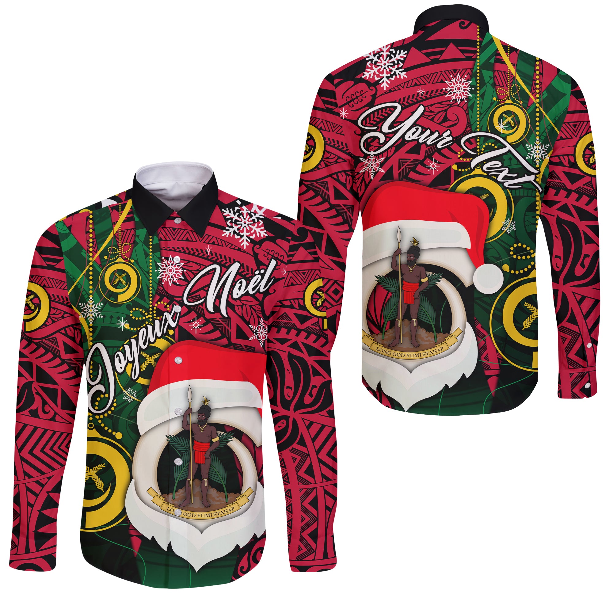 (Custom Personalised) Vanuatu Christmas - Joyeux Nol Santas God Yumi Long Sleeve Button Shirt - LT2 Unisex PURPLE - Polynesian Pride