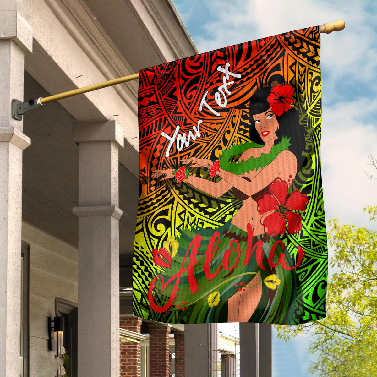 (Custom Personalised) Hawaii Hula Girl Reggae Flag - LT2 House Flag - Polynesian Pride