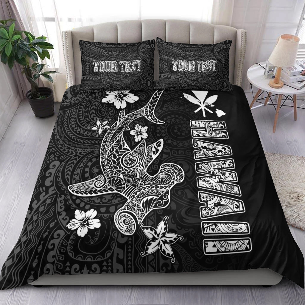 (Custom Personalised) Hawaii Hammerhead Shark Hibiscus Hawaii Pattern Bedding Set - LT2 BLACK - Polynesian Pride