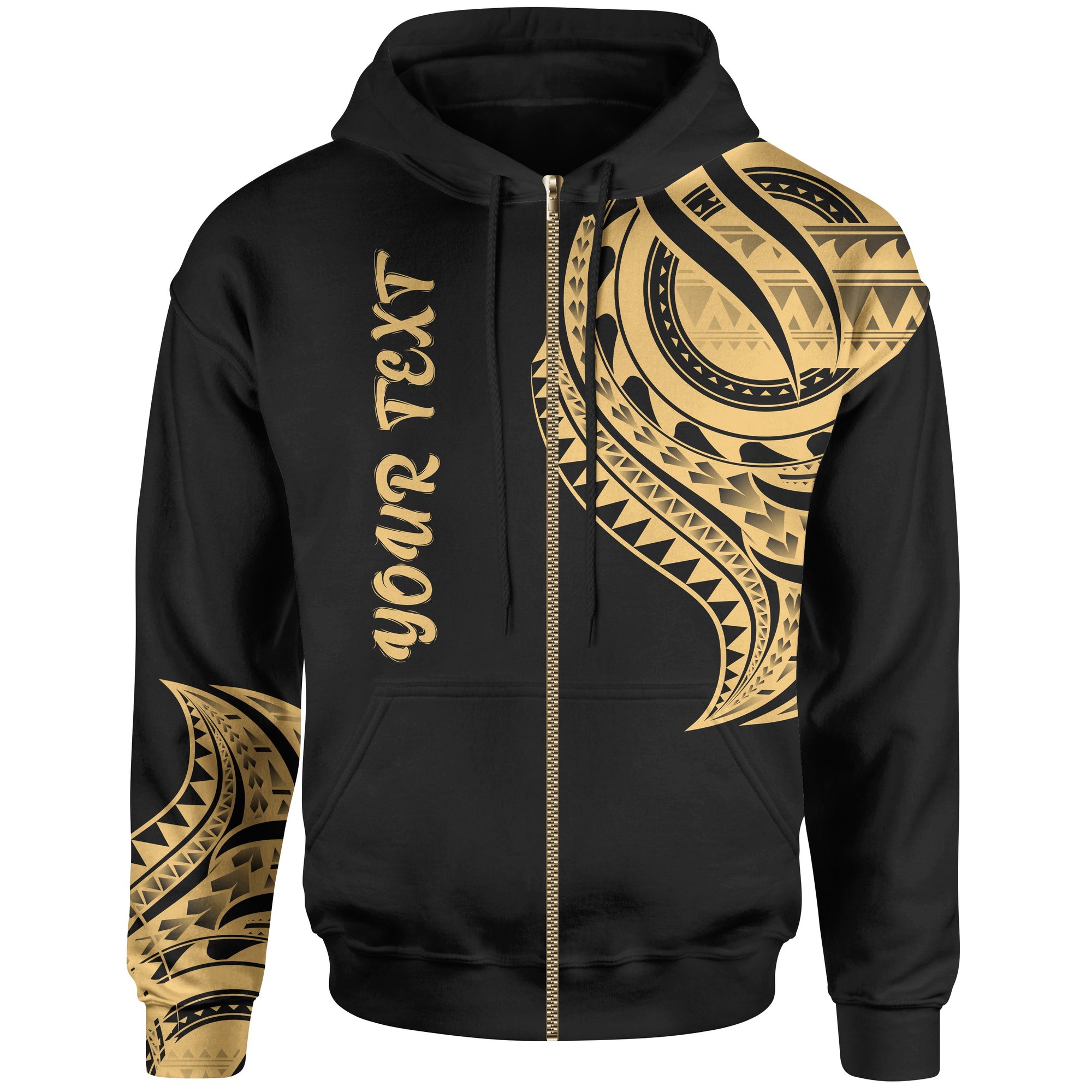 Kiribati Custom Zip Hoodie Kiribati Tatau Gold Patterns Unisex Black - Polynesian Pride