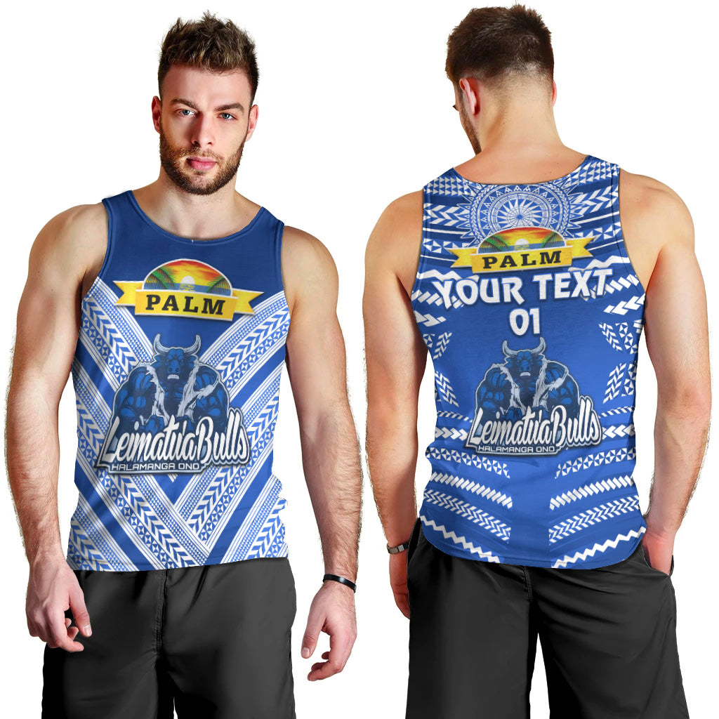 (Custom Personalised) Mate Ma'a Tonga Men Tank Top Leimatu'a Bulls Creative Style - Blue, Custom Text And Number LT8 Blue - Polynesian Pride