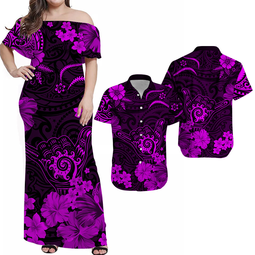 Hawaii Matching Dress and Hawaiian Shirt Polynesia Purple Cool Shaka Sign LT13 Purple - Polynesian Pride