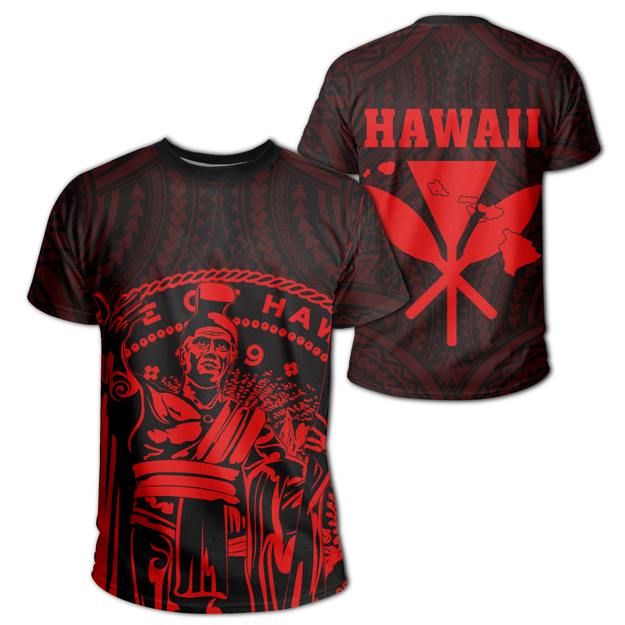 Hawaii King Coat of Arms Kanaka Map Polynesian T Shirt Red Unisex Red - Polynesian Pride