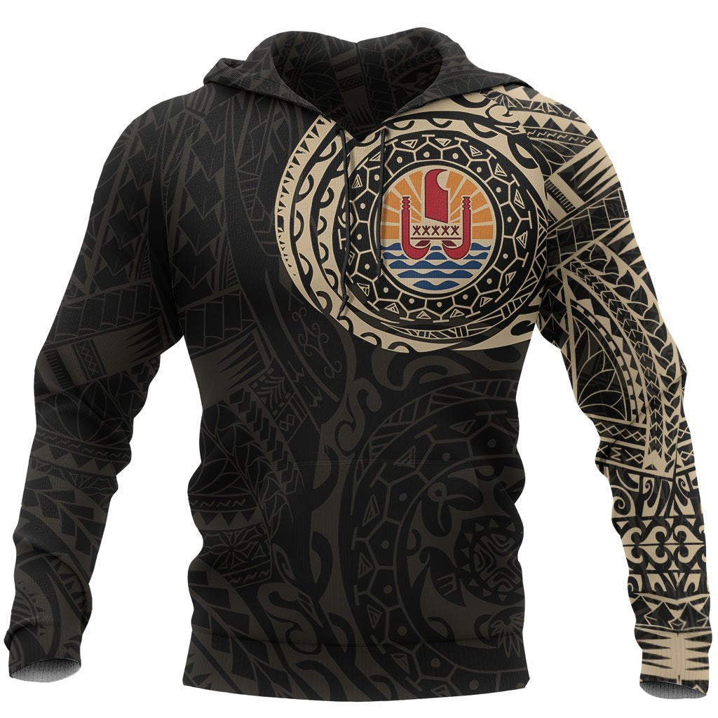 Tahiti Polynesian Hoodie Tahiti Flag Polynesian Tattoo Black - Polynesian Pride