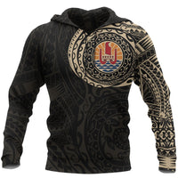 Tahiti Polynesian Hoodie Tahiti Flag Polynesian Tattoo Black - Polynesian Pride